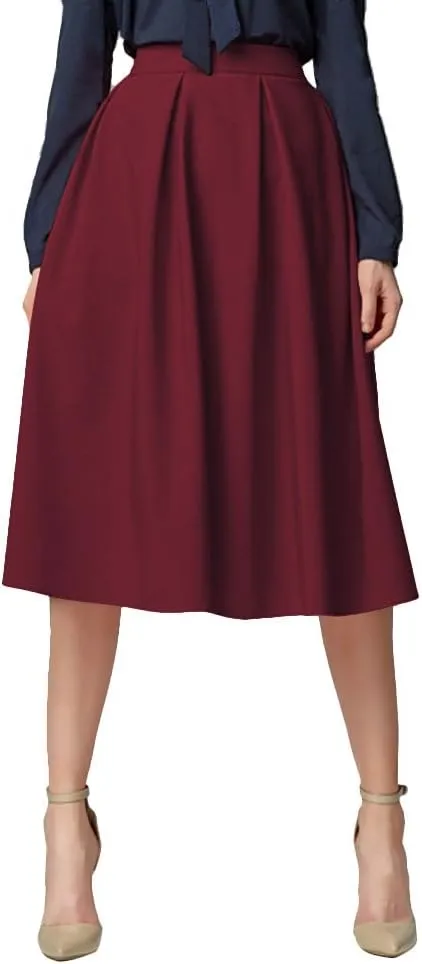 Urban CoCo Women's Knee Length Casual Work 2024 Fall Elastic Waist A Line Midi Skirt with Pocket