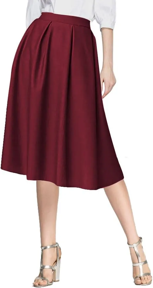 Urban CoCo Women's Knee Length Casual Work 2024 Fall Elastic Waist A Line Midi Skirt with Pocket