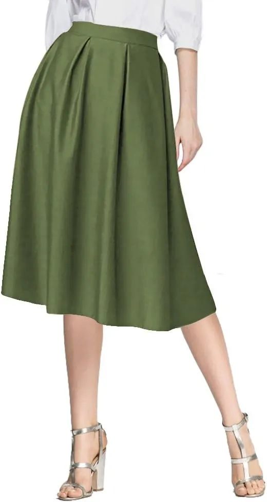 Urban CoCo Women's Knee Length Casual Work 2024 Fall Elastic Waist A Line Midi Skirt with Pocket