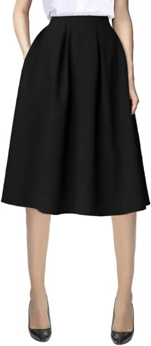 Urban CoCo Women's Knee Length Casual Work 2024 Fall Elastic Waist A Line Midi Skirt with Pocket