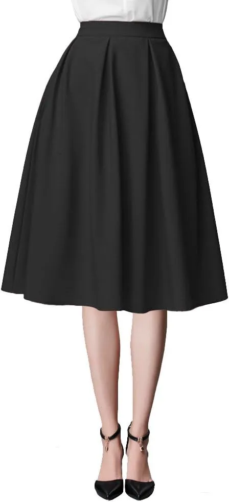 Urban CoCo Women's Knee Length Casual Work 2024 Fall Elastic Waist A Line Midi Skirt with Pocket