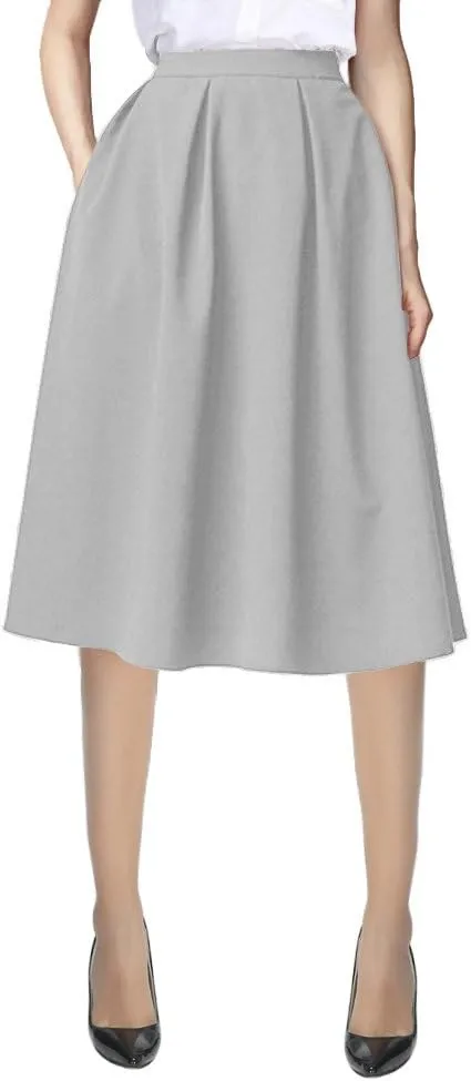 Urban CoCo Women's Knee Length Casual Work 2024 Fall Elastic Waist A Line Midi Skirt with Pocket