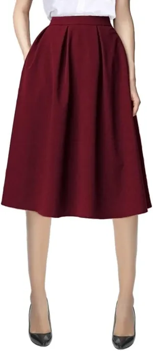 Urban CoCo Women's Knee Length Casual Work 2024 Fall Elastic Waist A Line Midi Skirt with Pocket