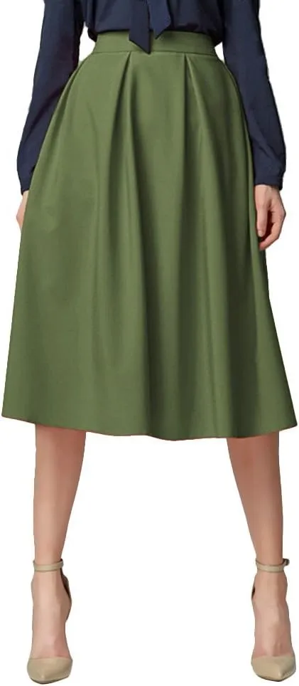 Urban CoCo Women's Knee Length Casual Work 2024 Fall Elastic Waist A Line Midi Skirt with Pocket
