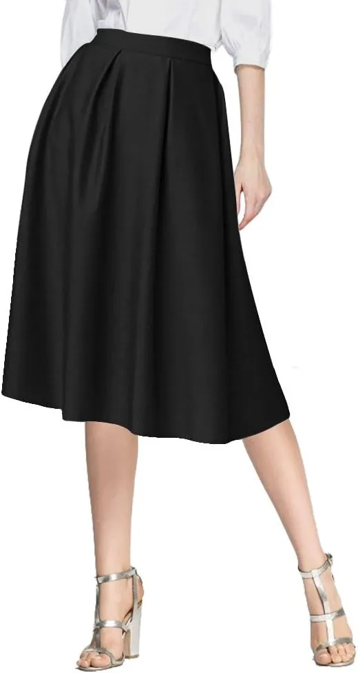Urban CoCo Women's Knee Length Casual Work 2024 Fall Elastic Waist A Line Midi Skirt with Pocket