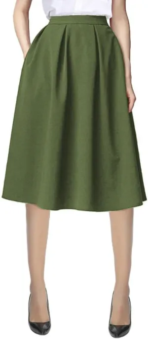 Urban CoCo Women's Knee Length Casual Work 2024 Fall Elastic Waist A Line Midi Skirt with Pocket