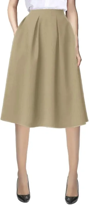 Urban CoCo Women's Knee Length Casual Work 2024 Fall Elastic Waist A Line Midi Skirt with Pocket