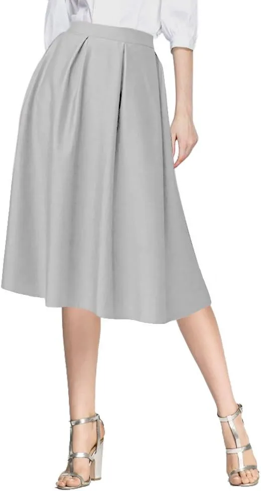 Urban CoCo Women's Knee Length Casual Work 2024 Fall Elastic Waist A Line Midi Skirt with Pocket