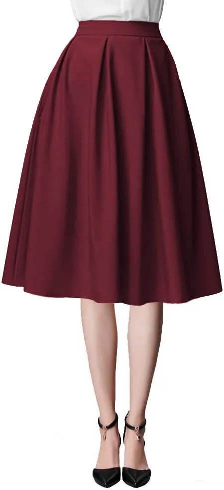 Urban CoCo Women's Knee Length Casual Work 2024 Fall Elastic Waist A Line Midi Skirt with Pocket