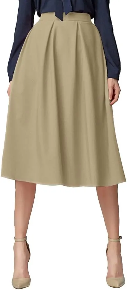 Urban CoCo Women's Knee Length Casual Work 2024 Fall Elastic Waist A Line Midi Skirt with Pocket