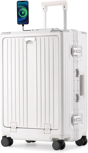 UrbanExporer Carry On Luggage 22x14x9 Airline Approved, Zipperless Luggage Carry On with Compartment 20" Hard Shell Suitcases, ABS Aluminum Carry On Suitcases with Spinner Wheels, TSA Lock 37L