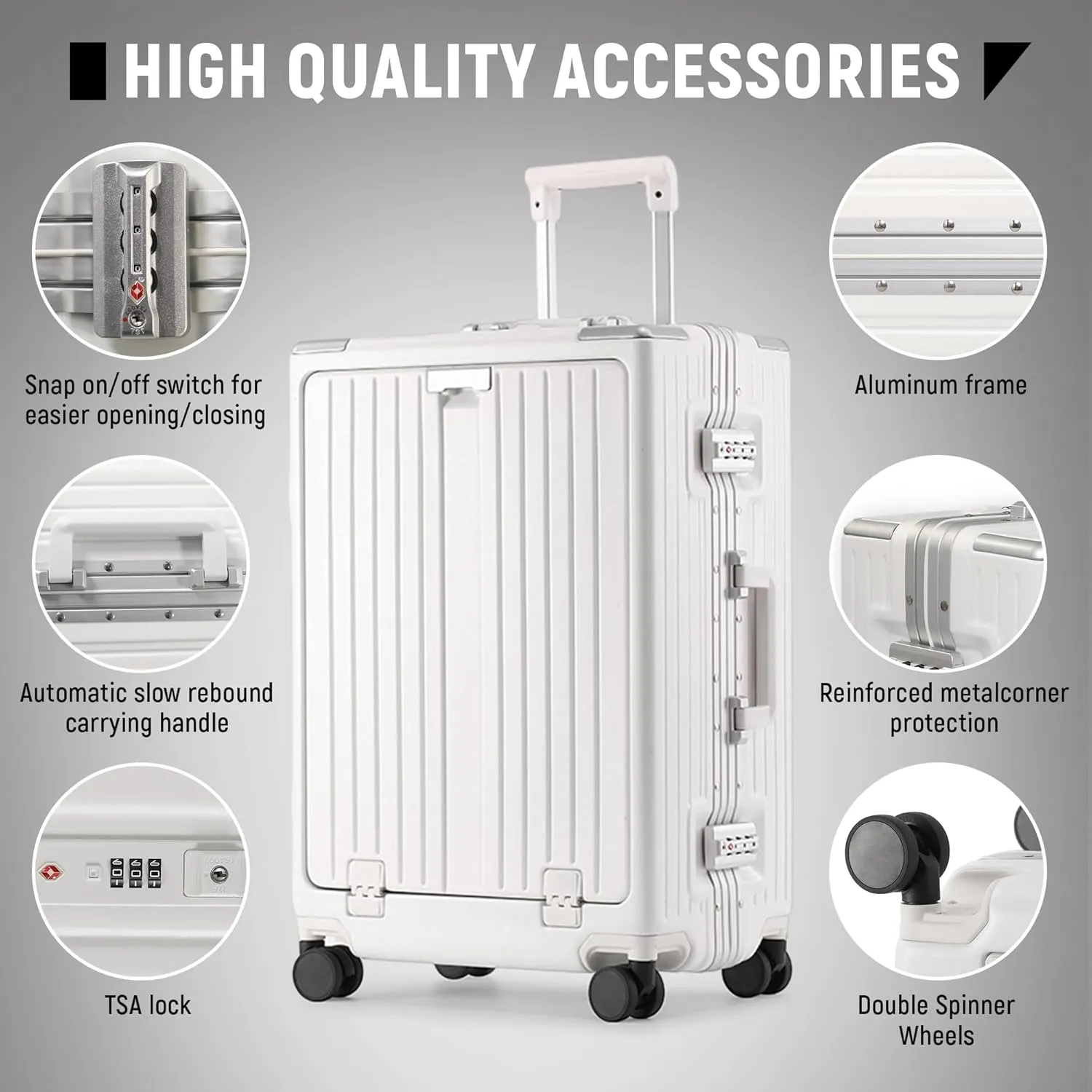 UrbanExporer Carry On Luggage 22x14x9 Airline Approved, Zipperless Luggage Carry On with Compartment 20" Hard Shell Suitcases, ABS Aluminum Carry On Suitcases with Spinner Wheels, TSA Lock 37L
