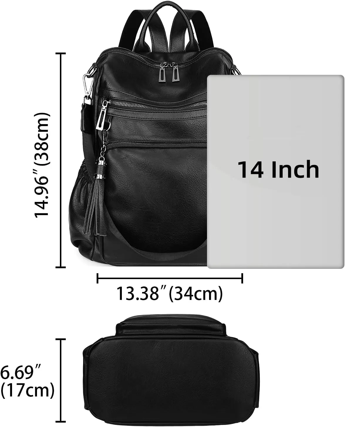 Uromee Travel Backpack Purse for Women Vegan Leather Ladies Fashion Tassel Shoulder Bag Convertible