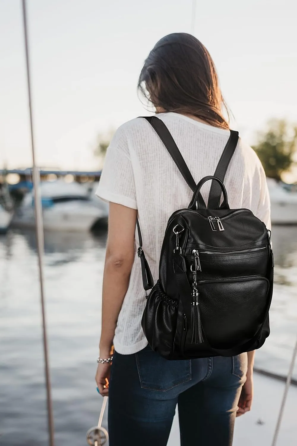 Uromee Travel Backpack Purse for Women Vegan Leather Ladies Fashion Tassel Shoulder Bag Convertible