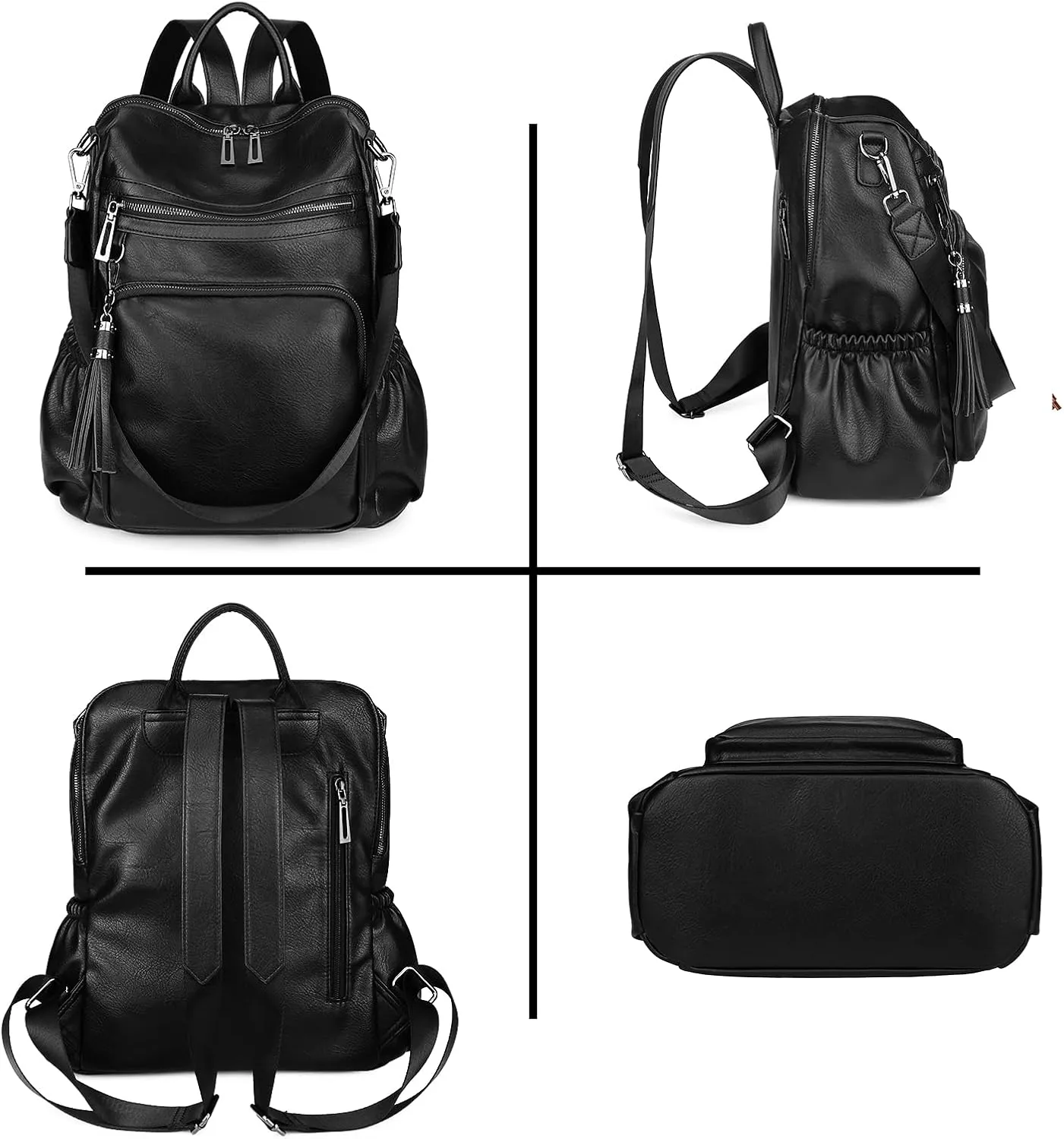 Uromee Travel Backpack Purse for Women Vegan Leather Ladies Fashion Tassel Shoulder Bag Convertible