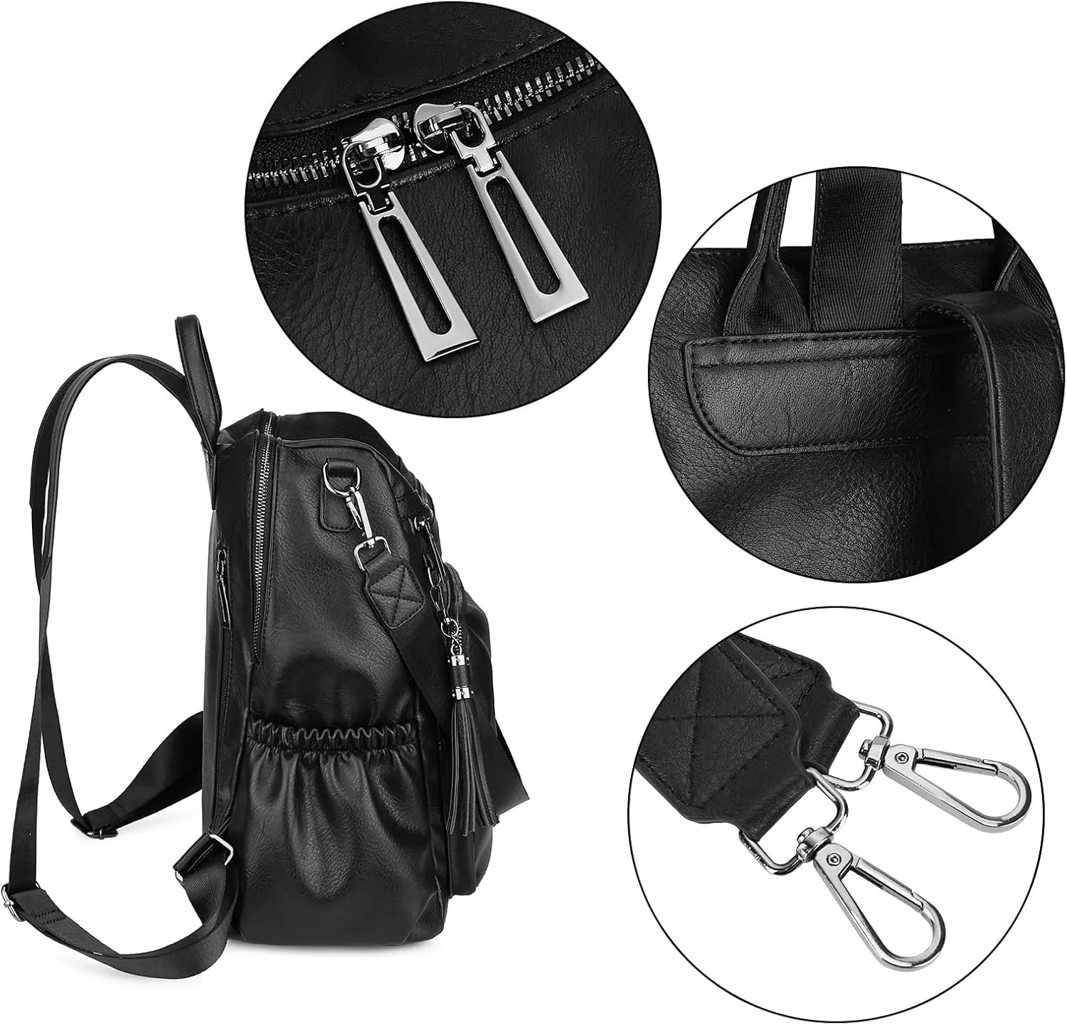 Uromee Travel Backpack Purse for Women Vegan Leather Ladies Fashion Tassel Shoulder Bag Convertible