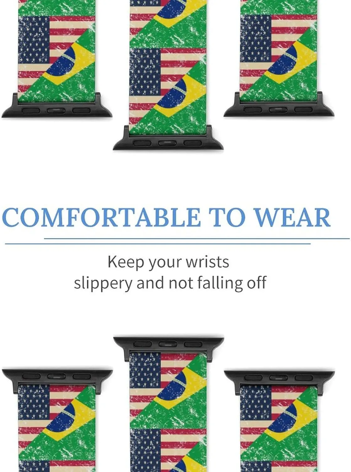 U.S. And Brazil Vintage Flag Adjustable Silicone Watchband Compatible with IWatch Classic Soft Sports Watch Strap for Men Women
