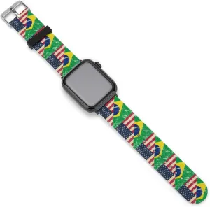 U.S. And Brazil Vintage Flag Adjustable Silicone Watchband Compatible with IWatch Classic Soft Sports Watch Strap for Men Women