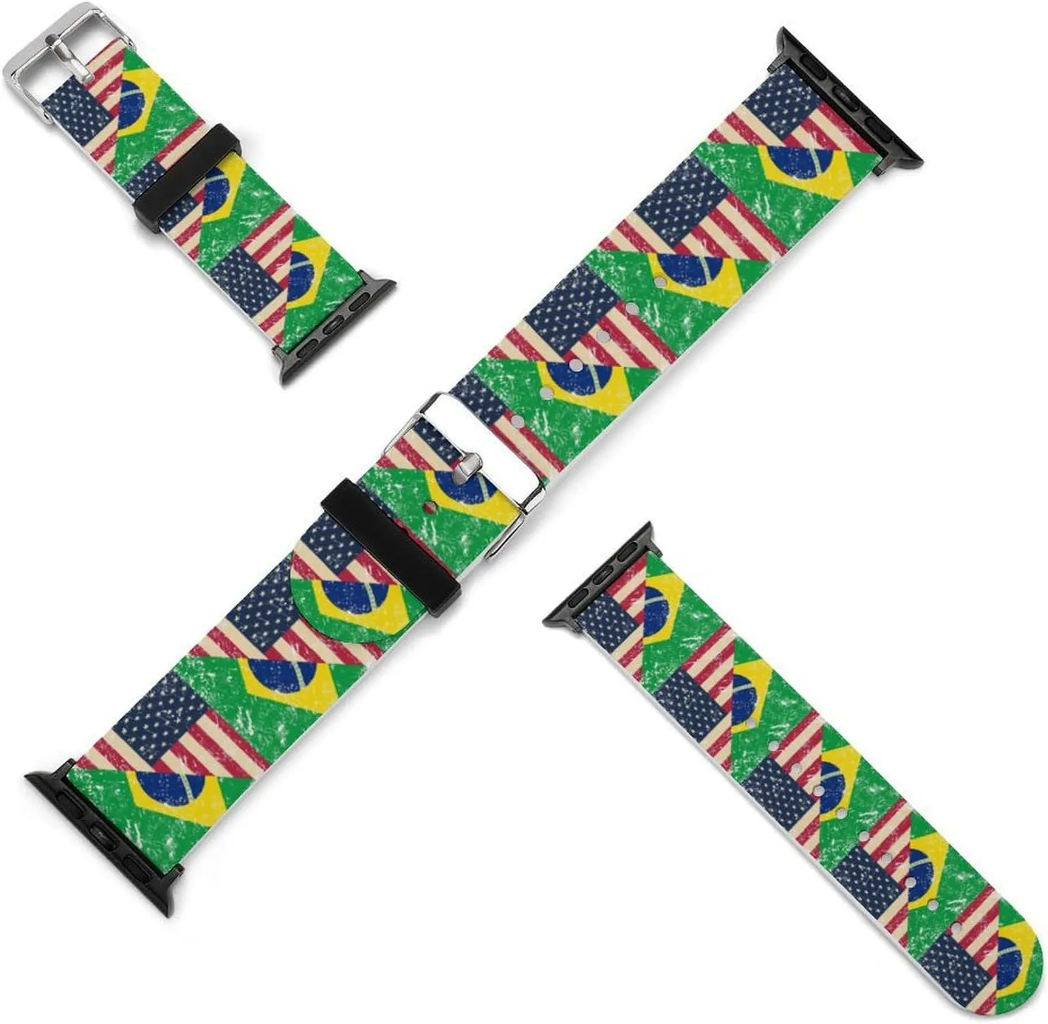 U.S. And Brazil Vintage Flag Adjustable Silicone Watchband Compatible with IWatch Classic Soft Sports Watch Strap for Men Women