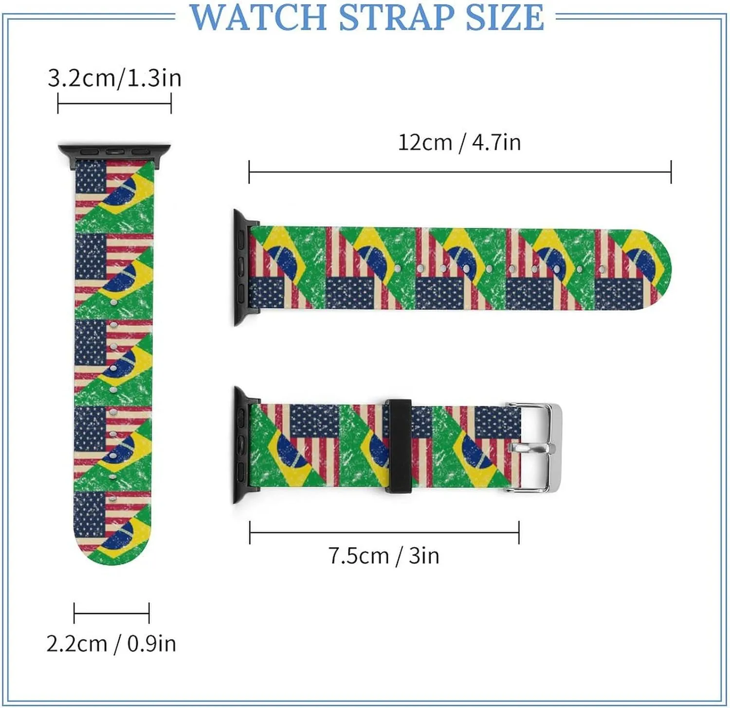 U.S. And Brazil Vintage Flag Adjustable Silicone Watchband Compatible with IWatch Classic Soft Sports Watch Strap for Men Women