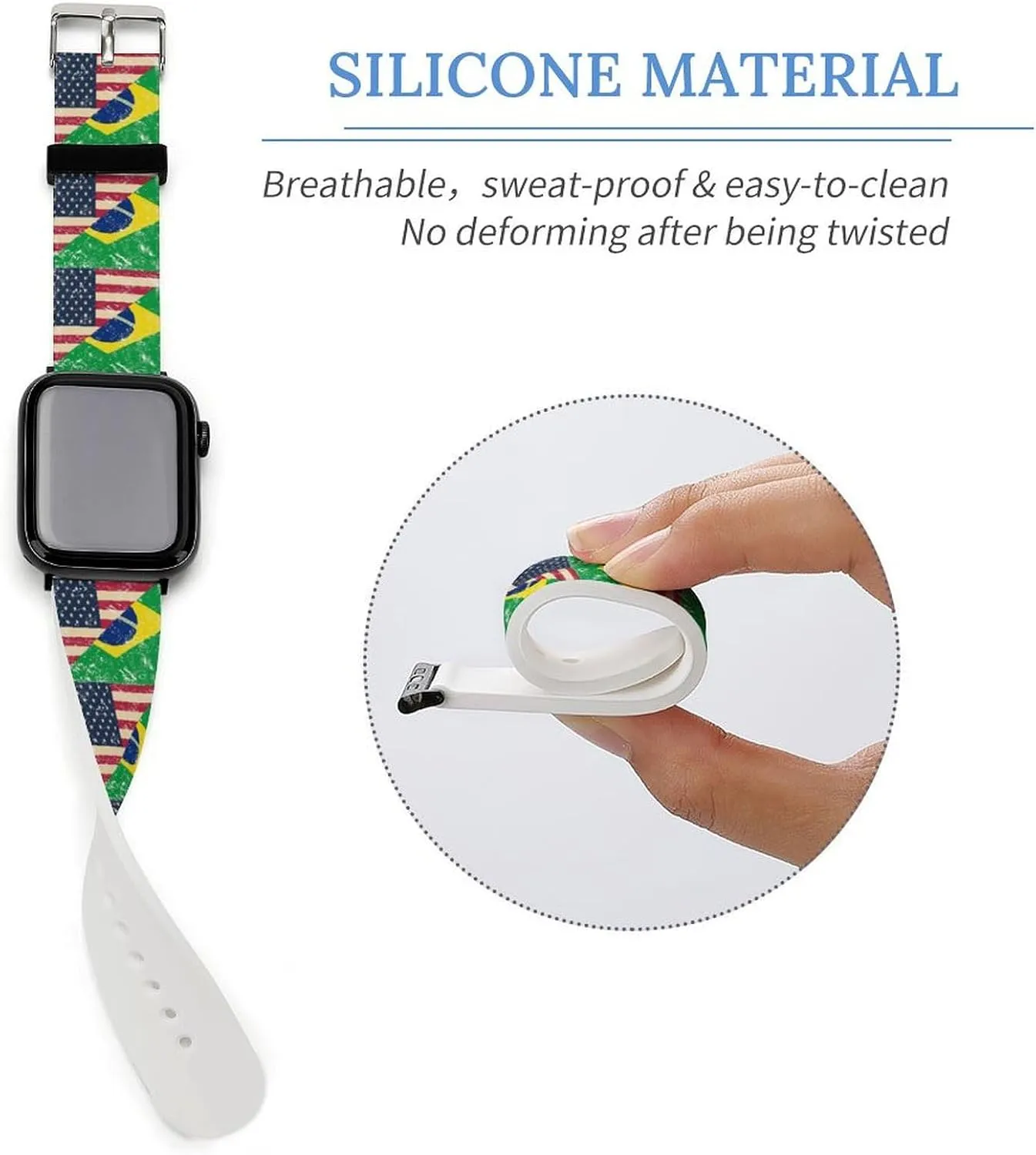 U.S. And Brazil Vintage Flag Adjustable Silicone Watchband Compatible with IWatch Classic Soft Sports Watch Strap for Men Women
