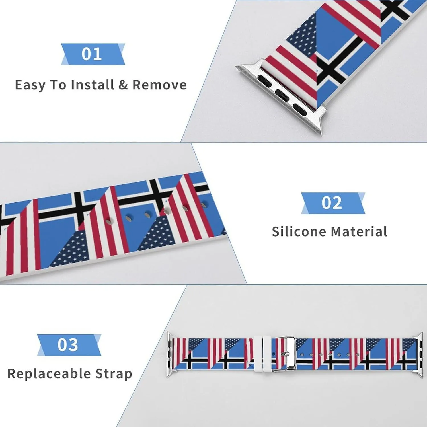 U.S. And Estonia Flag Adjustable Silicone Watchband Compatible with IWatch Classic Soft Sports Watch Strap for Men Women