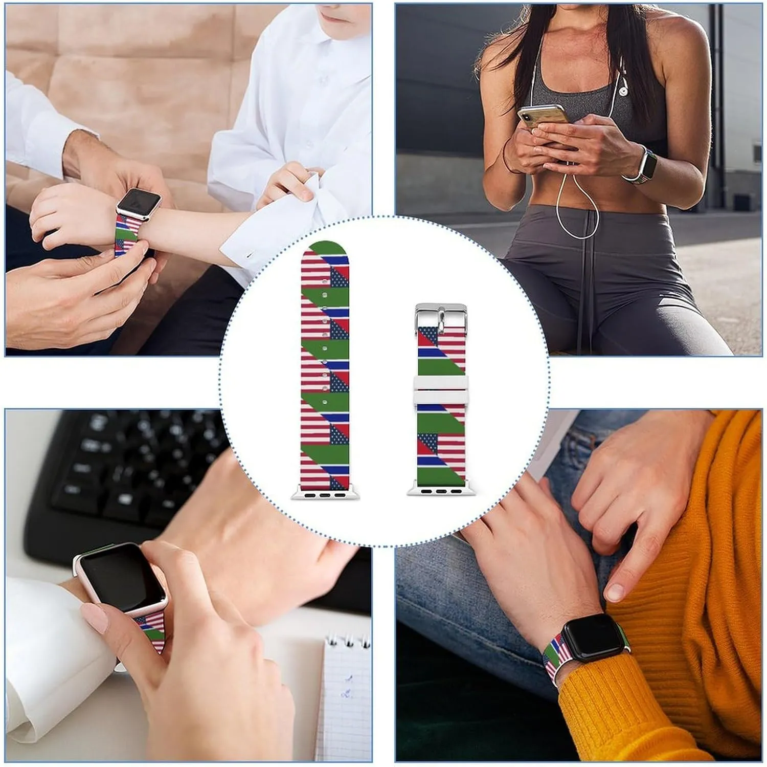 U.S. And Gambia Flag Adjustable Silicone Watchband Compatible with IWatch Classic Soft Sports Watch Strap for Men Women