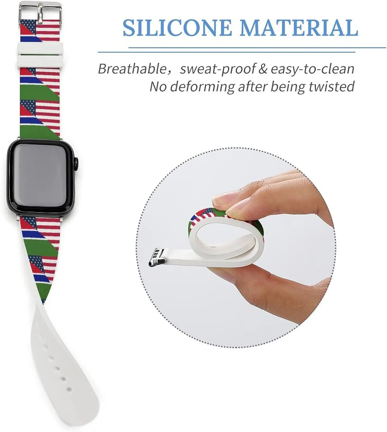 U.S. And Gambia Flag Adjustable Silicone Watchband Compatible with IWatch Classic Soft Sports Watch Strap for Men Women