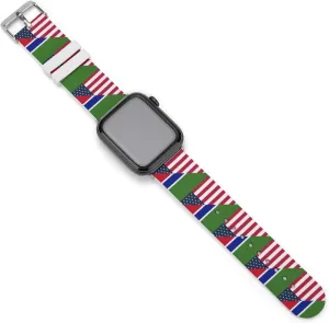 U.S. And Gambia Flag Adjustable Silicone Watchband Compatible with IWatch Classic Soft Sports Watch Strap for Men Women