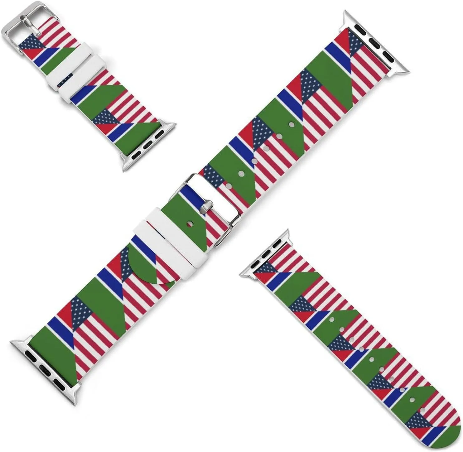 U.S. And Gambia Flag Adjustable Silicone Watchband Compatible with IWatch Classic Soft Sports Watch Strap for Men Women
