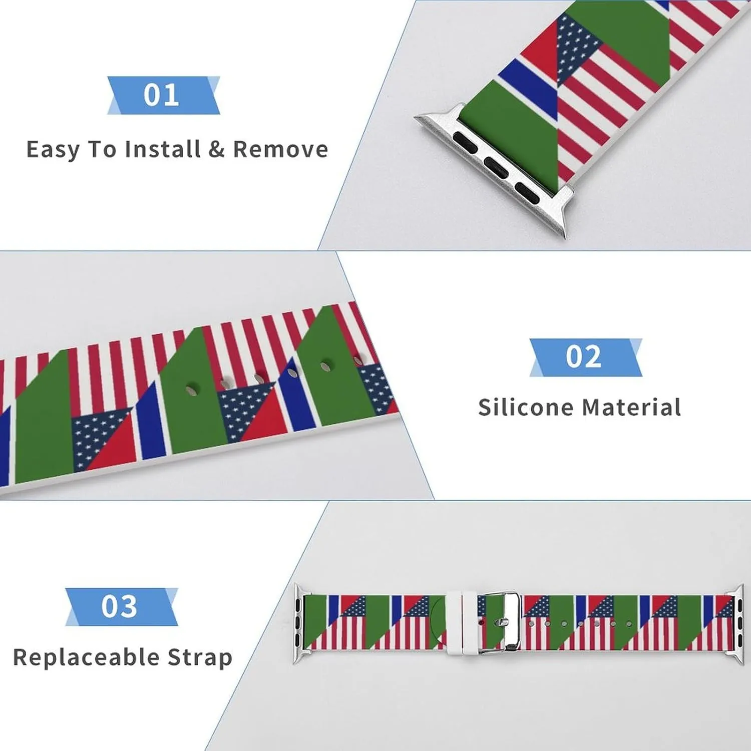 U.S. And Gambia Flag Adjustable Silicone Watchband Compatible with IWatch Classic Soft Sports Watch Strap for Men Women