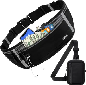 USHAKE Active Gear Set: Slim Running Belt & Mini Crossbody Bag - Workout Fanny Pack with iPhone Holder & Travel Sling Bag for Men & Women