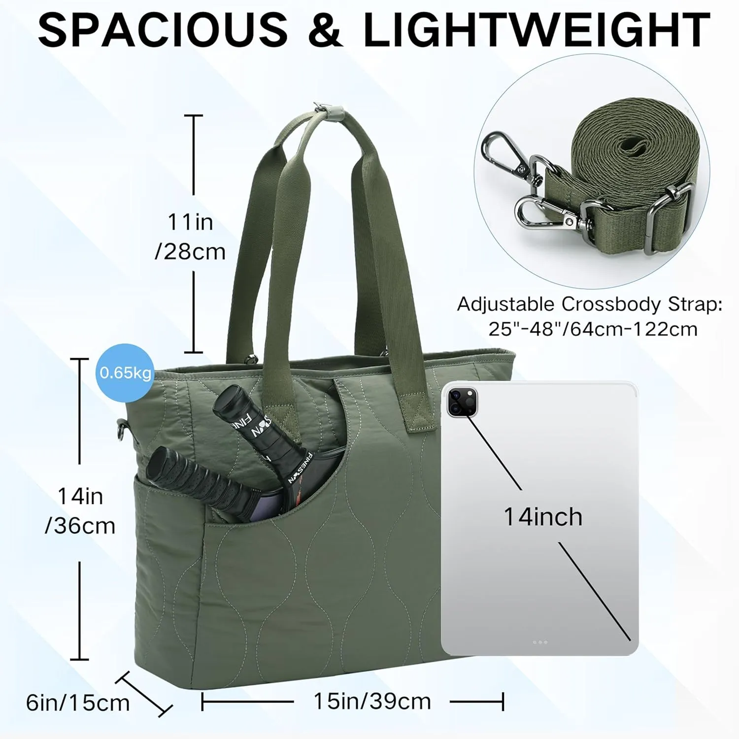 VASCHY Pickleball Tote Bags For Women With Fence Hook, Quilted Puffer Pickleball Paddle Holder Case Gym/Sports Tote