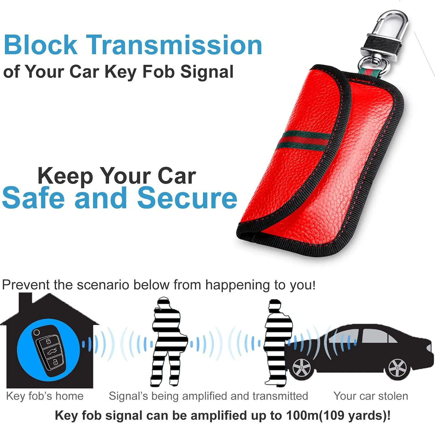 VAWcornic 2 Pack Faraday Bag for Car Key Fob, Genuine Leather Car Key RFID Signal Blocking Pouch Keyless Signal Block Key Case for Car Security, Anti-Theft Remote Entry Smart Fob Protection - Red