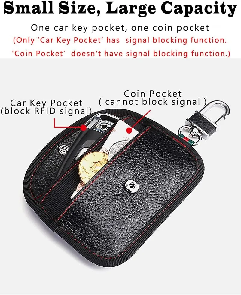 VAWcornic 2 Pack Faraday Bag, Genuine Leather RFID Signal Blocking Pouch, Keyless Signal Block Key Case for Car Security, Anti-Theft Remote Entry Smart Fob Protection - Black