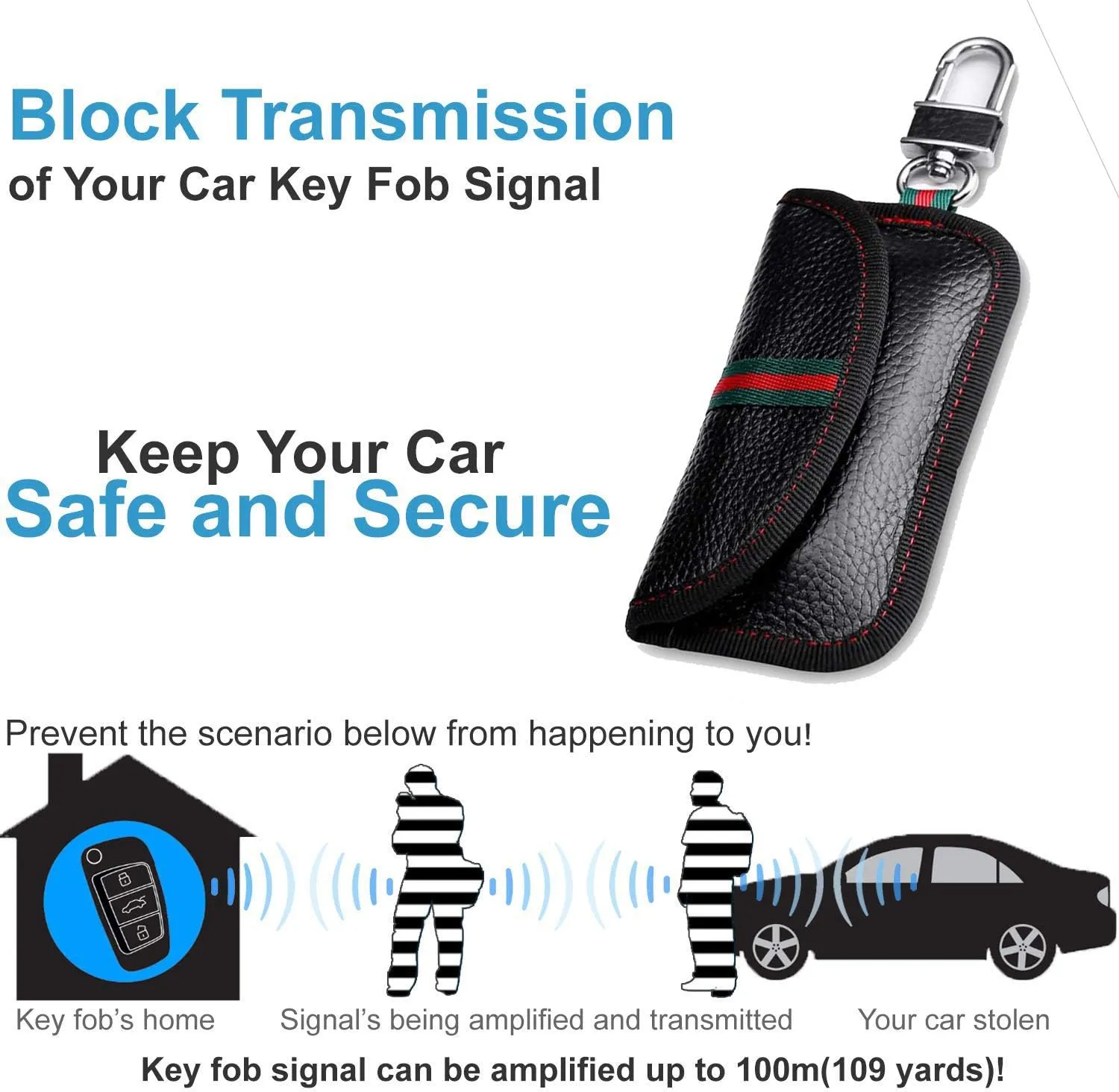 VAWcornic 2 Pack Faraday Bag, Genuine Leather RFID Signal Blocking Pouch, Keyless Signal Block Key Case for Car Security, Anti-Theft Remote Entry Smart Fob Protection - Black