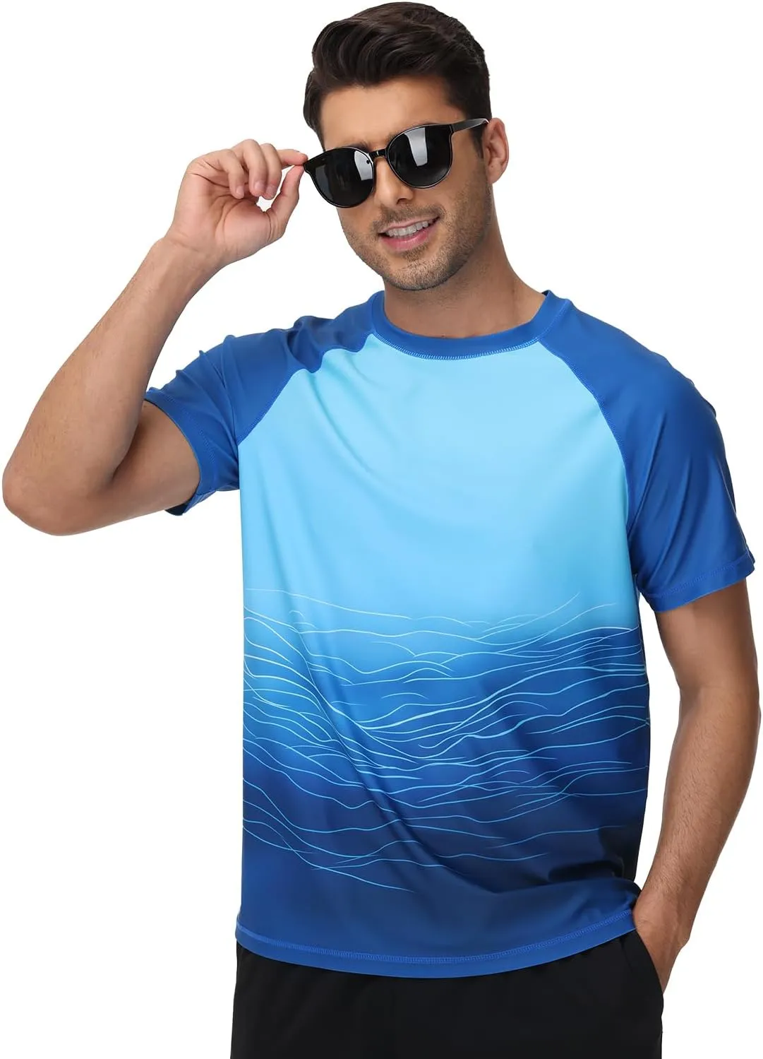 VAYAGER Men's Swim Shirt Short Sleeve UPF 50  Rash Guard Quick Dry Water Beach Sun Protection T Shirts