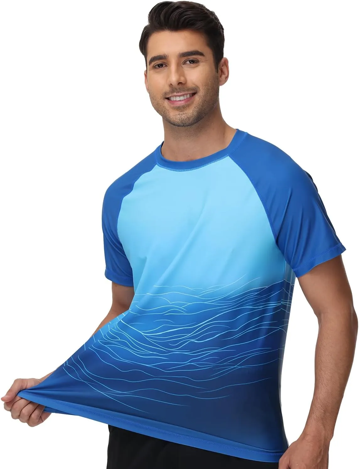VAYAGER Men's Swim Shirt Short Sleeve UPF 50  Rash Guard Quick Dry Water Beach Sun Protection T Shirts