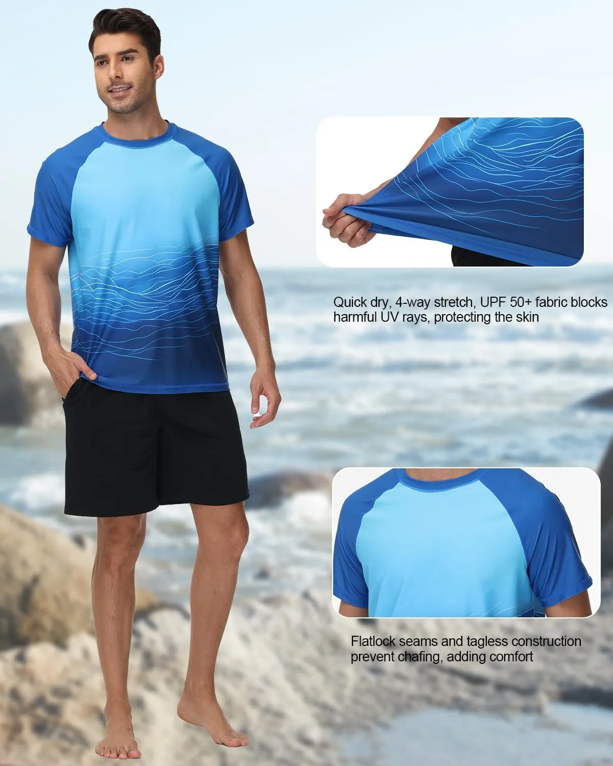 VAYAGER Men's Swim Shirt Short Sleeve UPF 50  Rash Guard Quick Dry Water Beach Sun Protection T Shirts