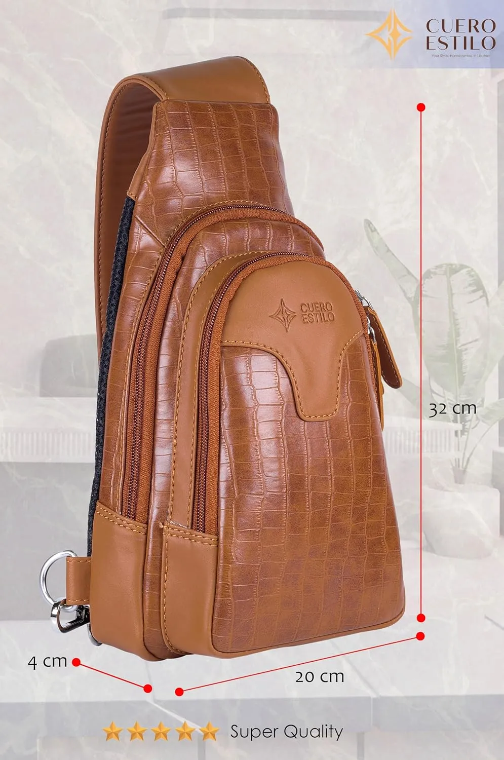Vegan Leather Crossbody Bag - Unisex, Water-Resistant, Anti-Theft with Adjustable Strap.