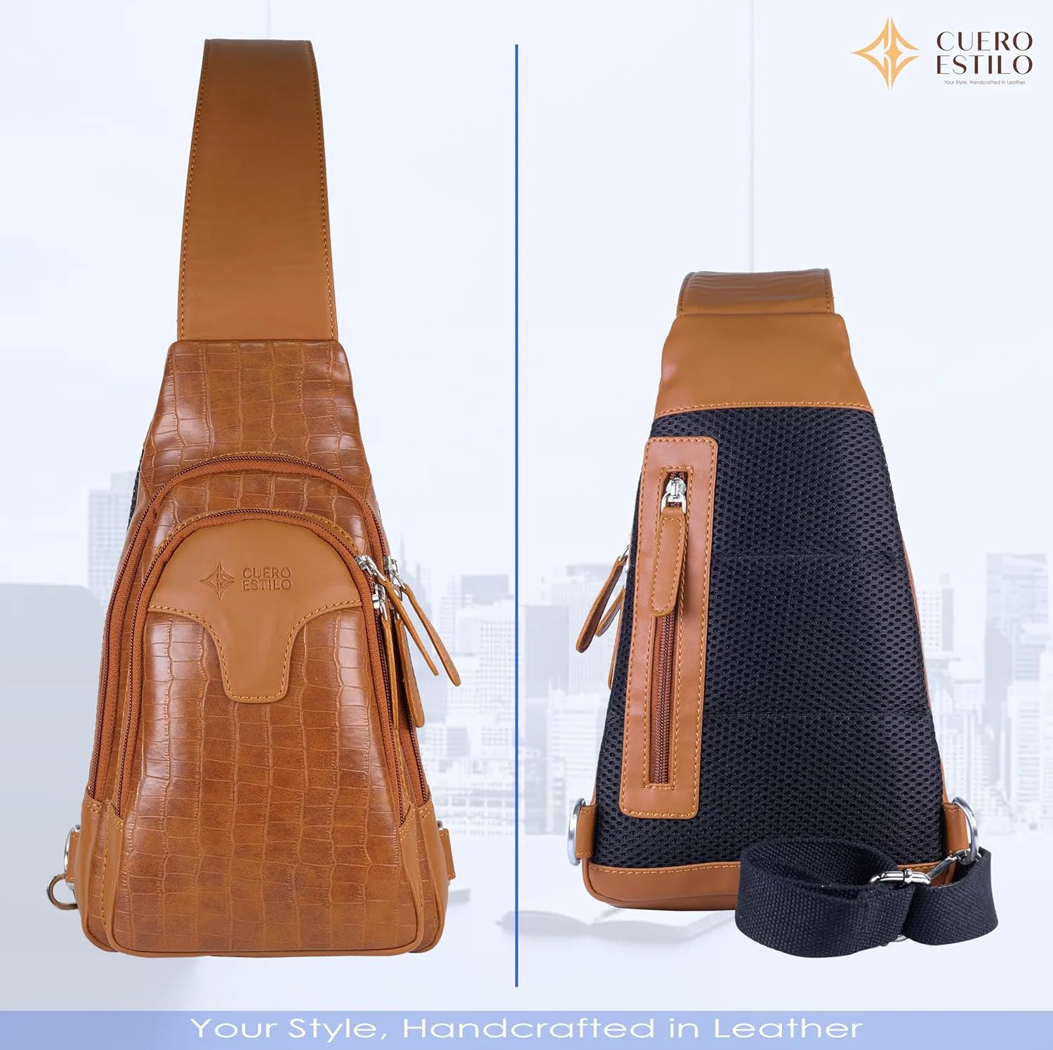 Vegan Leather Crossbody Bag - Unisex, Water-Resistant, Anti-Theft with Adjustable Strap.