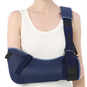 Velpeau Arm Sling Shoulder Immobilizer with Waist Strap, Ventilated & Breathable Design, Arm Support Brace for Shoulder, Rotator Cuff, Elbow, Hand injury (Mesh Version, Blue, Right, M: Bust 28.5-41″)