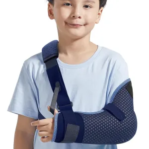 Velpeau Kids Arm Sling Shoulder Immobilizer with Waist Strap, Ventilated & Breathable Design, Arm Support Brace for Children, Boys, Girls (Mesh Version, Blue, Left, XS: Bust 22.5″-26″)