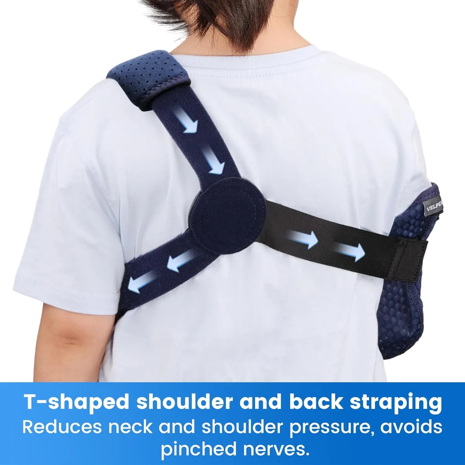 Velpeau Kids Arm Sling Shoulder Immobilizer with Waist Strap, Ventilated & Breathable Design, Arm Support Brace for Children, Boys, Girls (Mesh Version, Blue, Left, XS: Bust 22.5″-26″)
