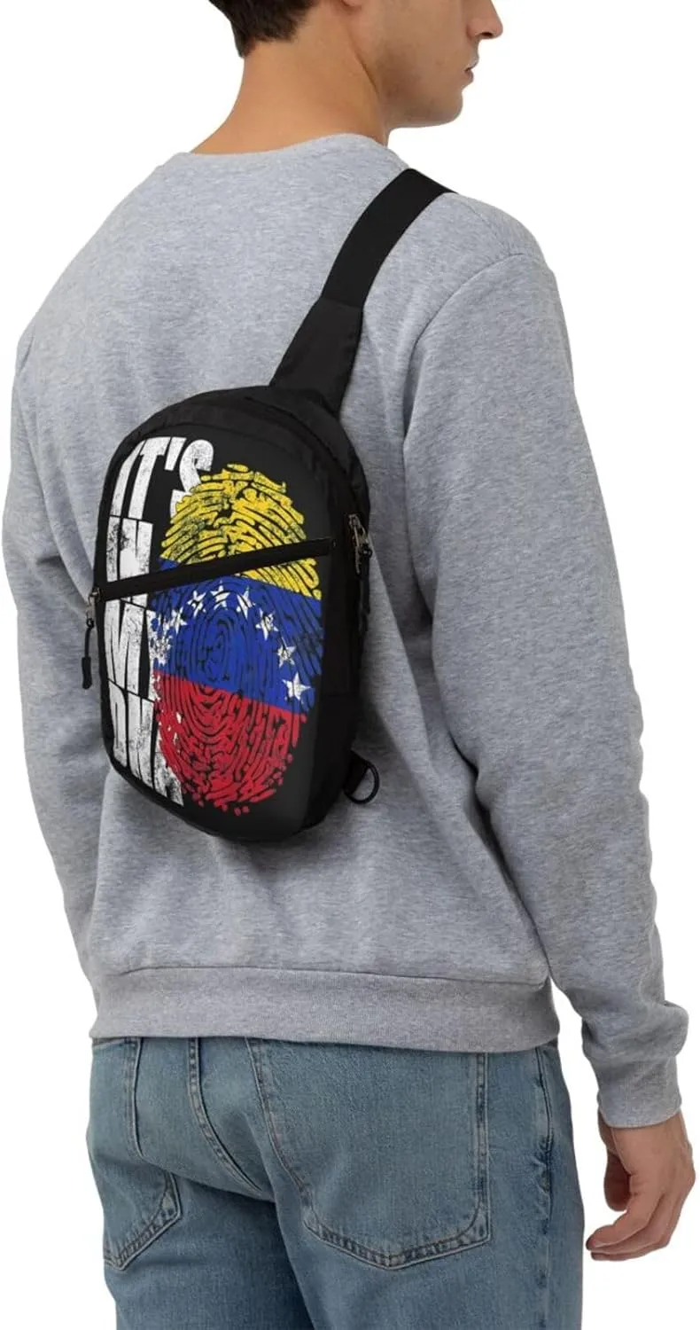 Venezuelan Venezuela Flag It's In My Crossbody Bag Portable Sling Bags Foldable Chest Daypack Reusable Sports Shoulder Backpack Diagonally Casual Rucksack Travel Bag