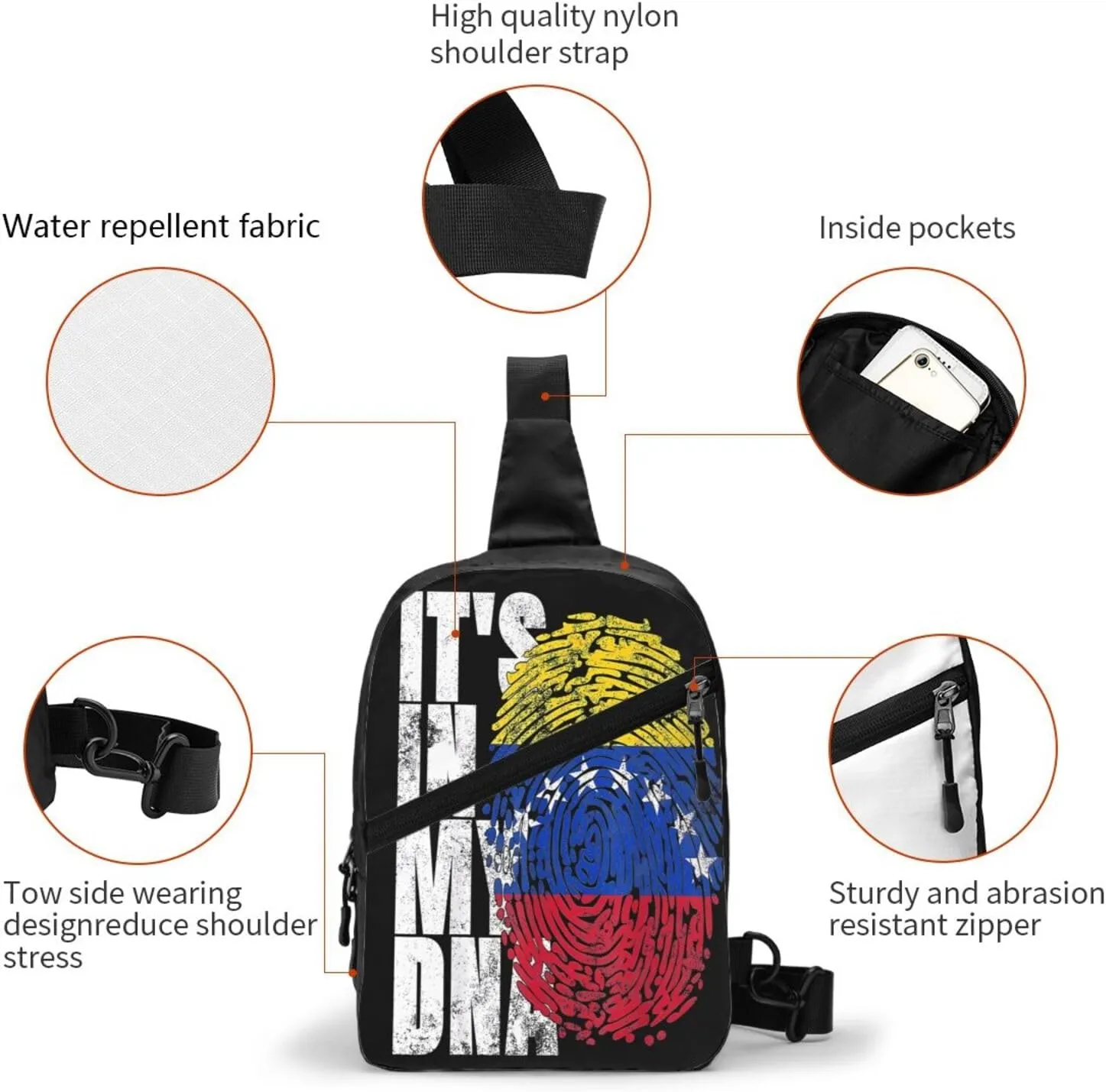 Venezuelan Venezuela Flag It's In My Crossbody Bag Portable Sling Bags Foldable Chest Daypack Reusable Sports Shoulder Backpack Diagonally Casual Rucksack Travel Bag