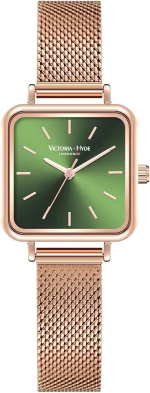 VICTORIA HYDE Square Green Womens Watch Mesh Band Rose Gold Watches for Women