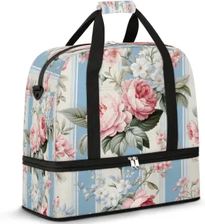 Victorian Garden Romance Travel Duffel Bag, Travel Essentials, Gym Bag for Women, Weekender Overnight Bag With Shoes Compartment, Carry On Bags for Airplanes
