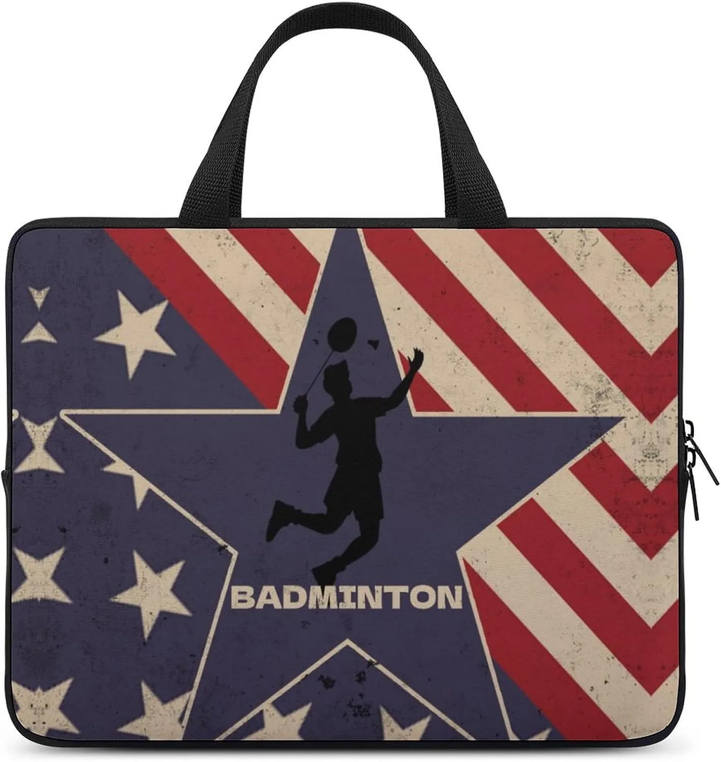 Vintage American Flag Badminton Laptop Bag Laptop Case Computer Messenger Bag with Adjustable Shoulder Strap