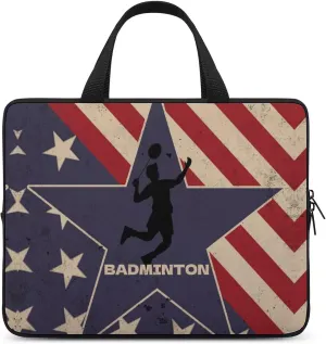 Vintage American Flag Badminton Laptop Bag Laptop Case Computer Messenger Bag with Adjustable Shoulder Strap